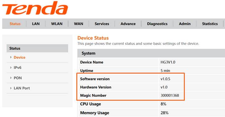 Link download update firmware ONU xpon Tenda HG3 v1.0 upgrade Software version v1.0.5 Magic Number 300001368 new fix
